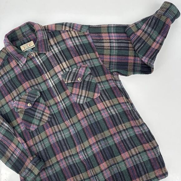 Vintage Express Shacket Womens Size M Purple Plaid Zip 90s Cotton Waffle Knit - Picture 3 of 14